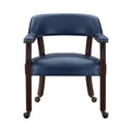 Tournament Arm Chair With Casters Medium Cherry & Blue Blue Faux Leather