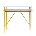 Console Table Honey Wood Metal Glass