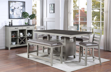 Hyland 7 Piece Dining Set With Server Pearl Silver Silver White Wood