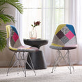 Patchwork Accent Chair Bohemian Style Fabric Chair With Chromed Legs Geometric Pattern Chair, 18D X 21W X 32H, Set Of 2 Colorful Fabric