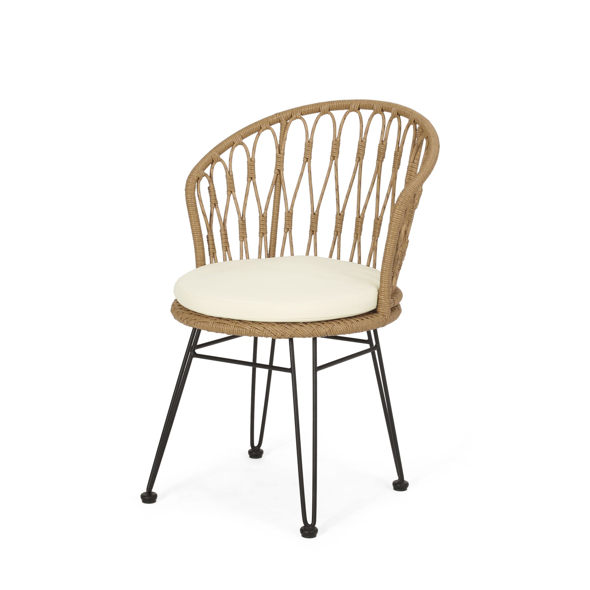 Tavon Chair,2Pcs With 2 Cushions Light Brown Foam Pe Rattan Iron