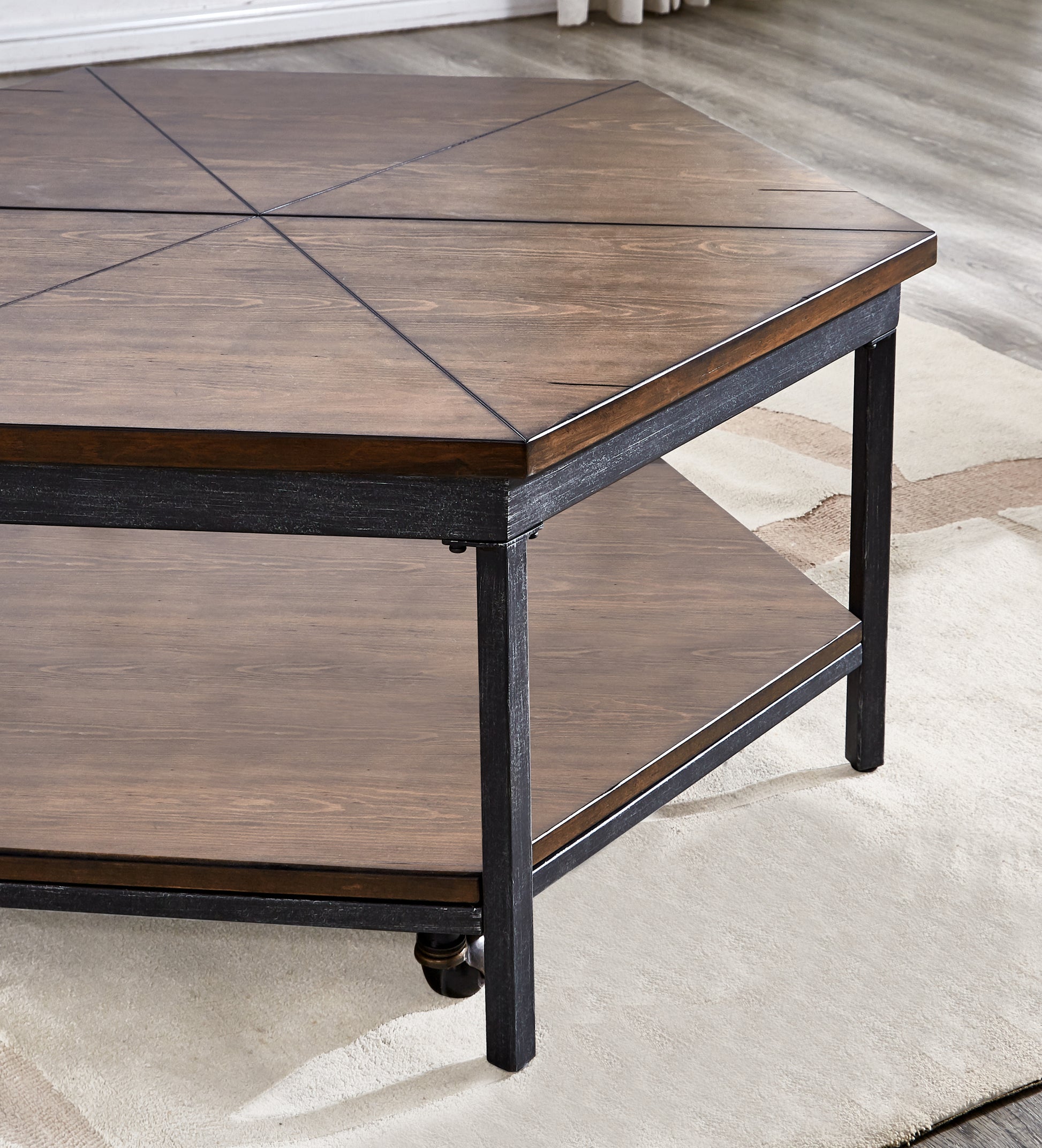 Ultimo Hexagon Lift Top Cocktail Table Brown Brown Iron