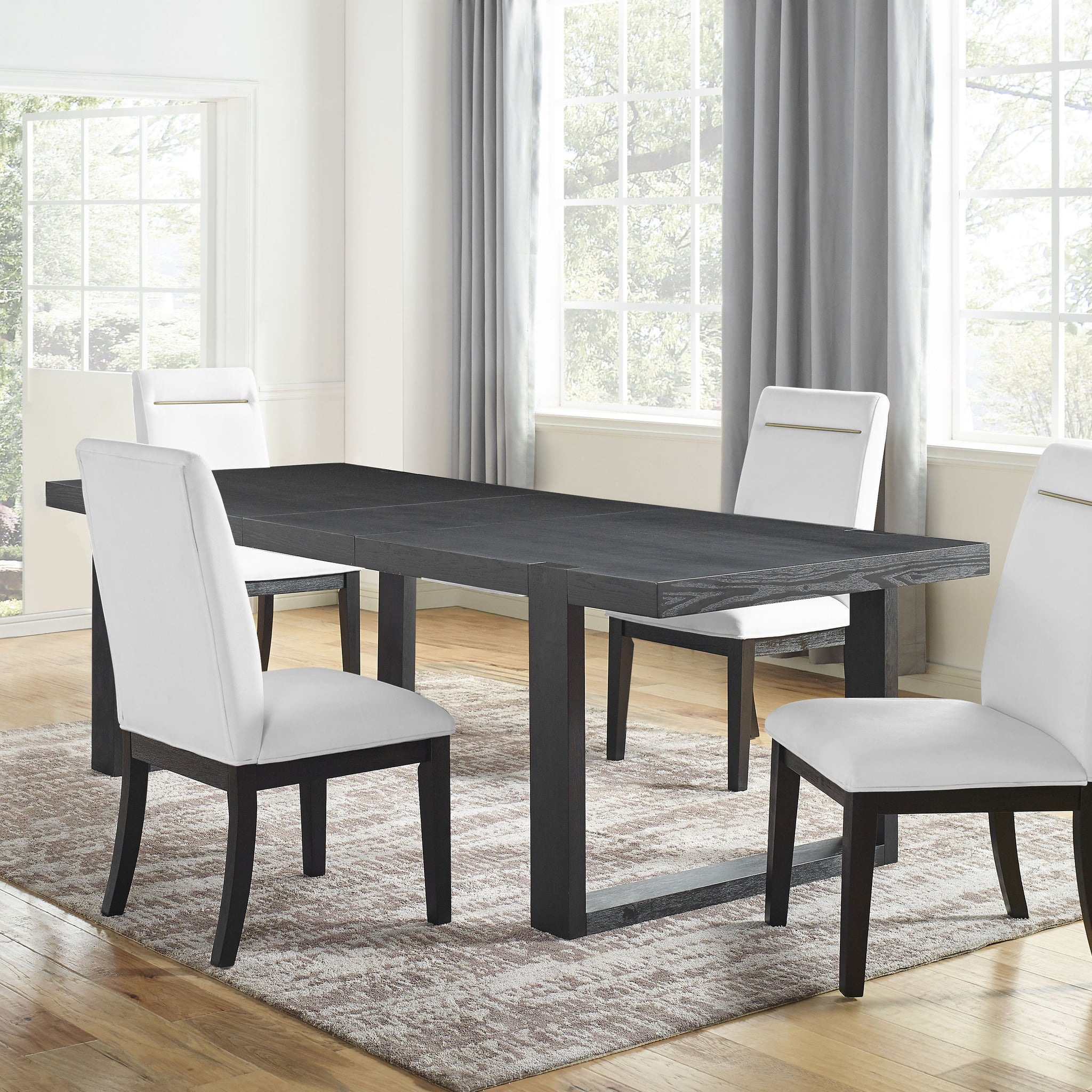 Yves 5 Piece Dining Set White & Dark Brown White Wood