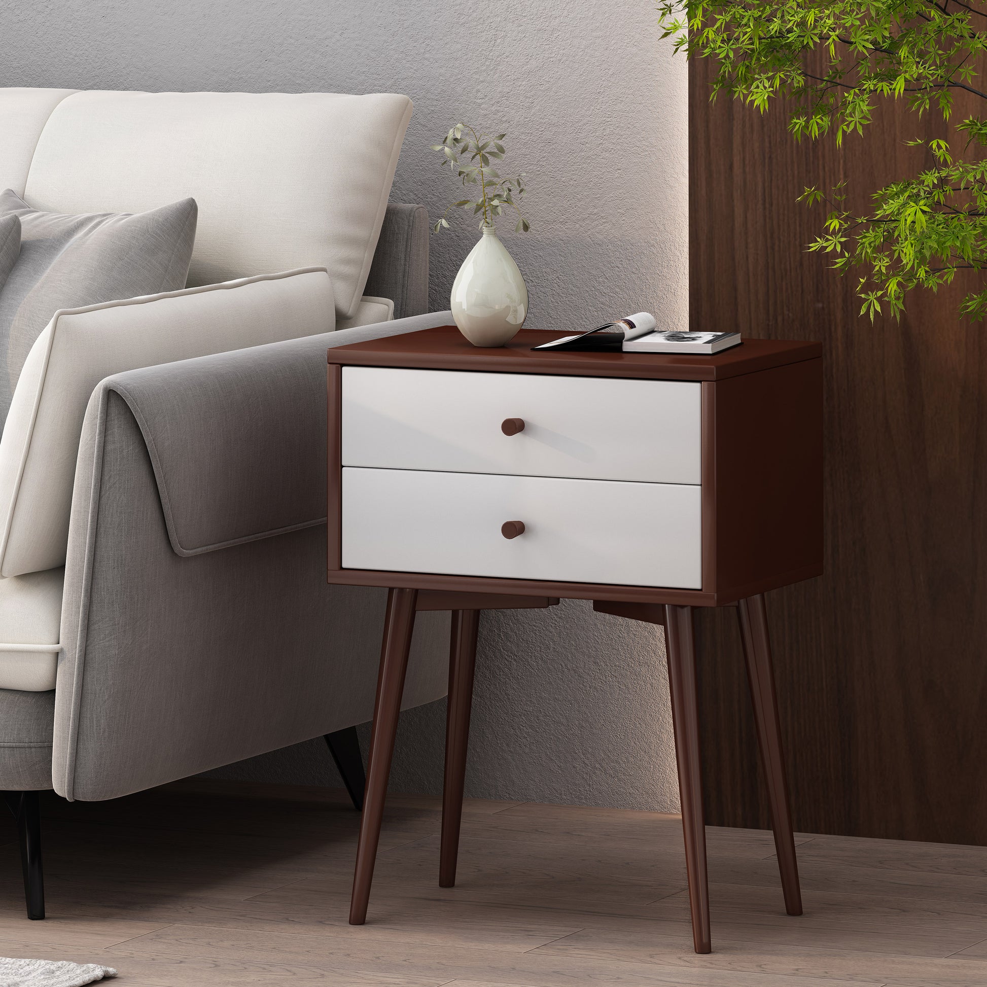 Side Table Brown White Mdf