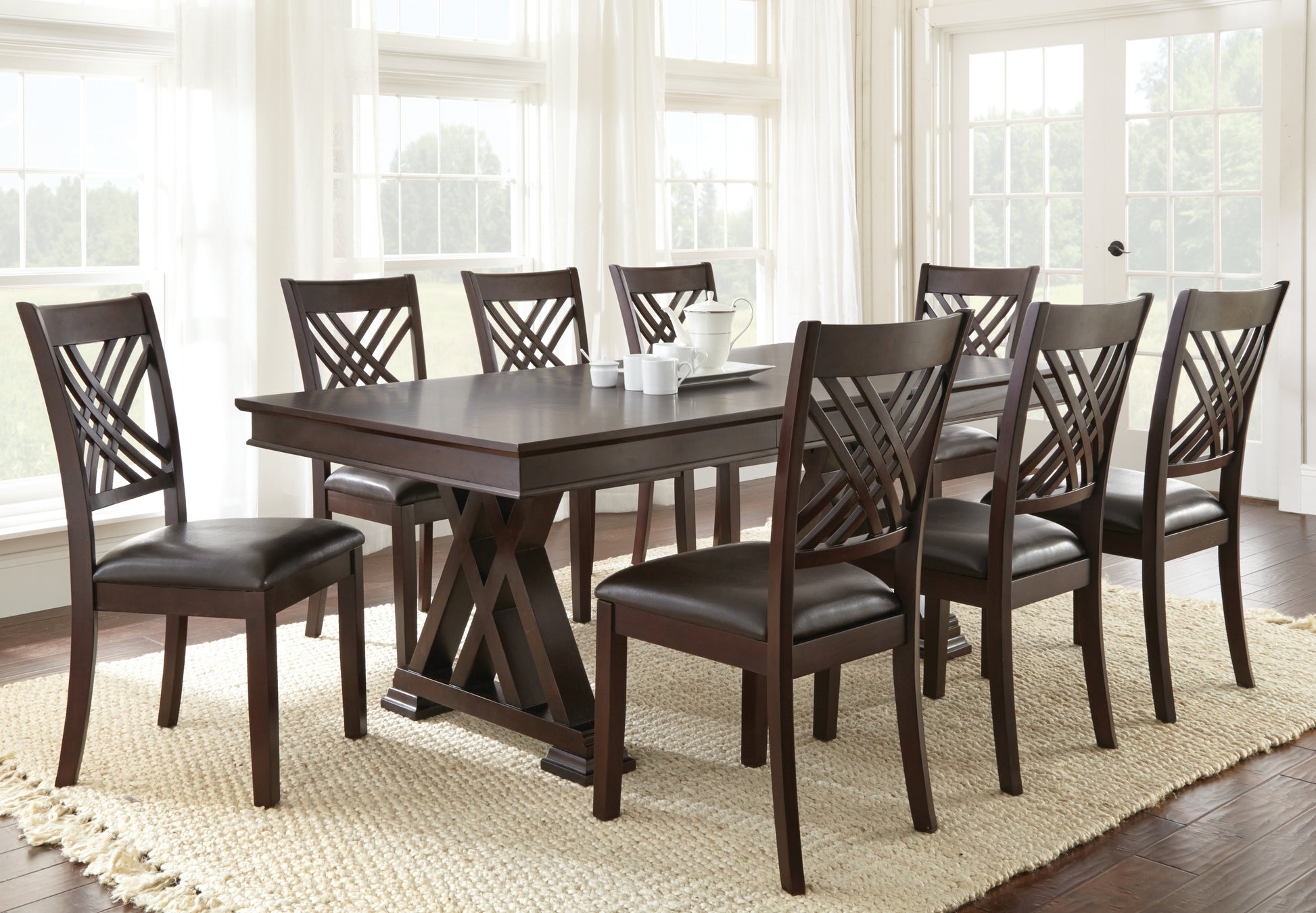 Adrian 9 Piece Dining Set Dark Brown Dark Brown Wood