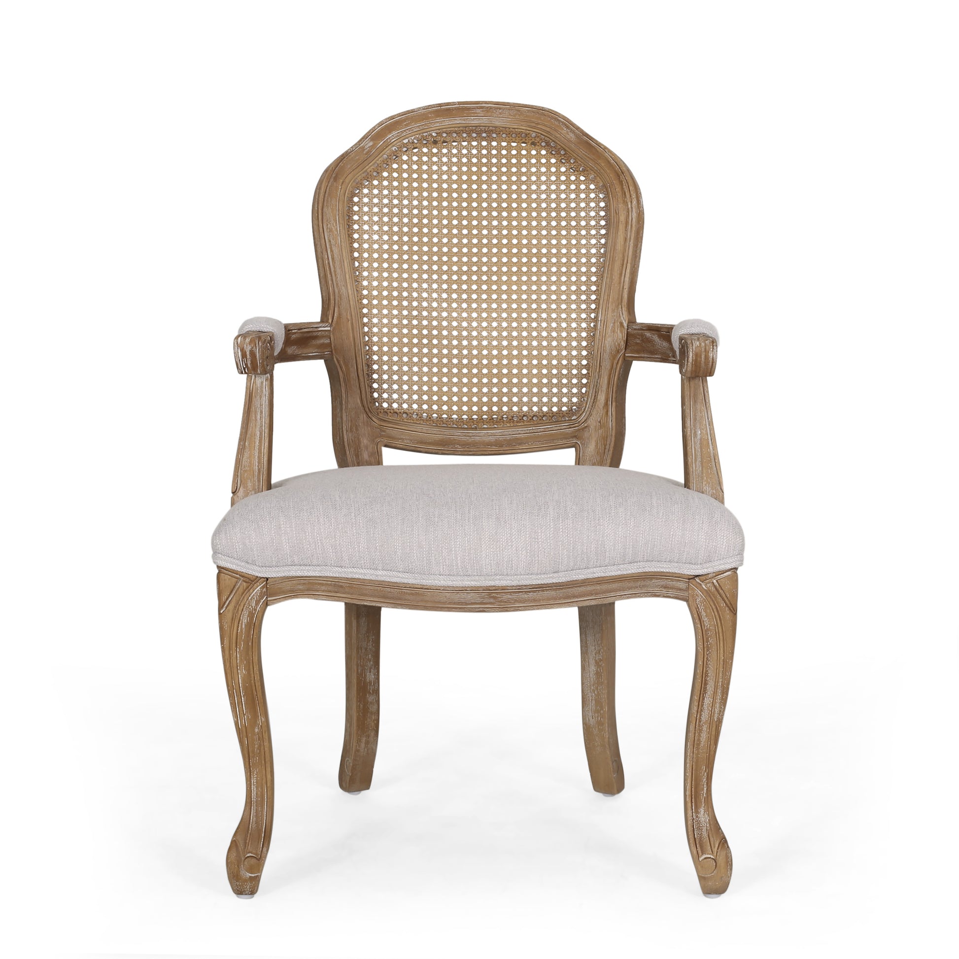 Dining Chair Light Grey Wood Fabric Rattan