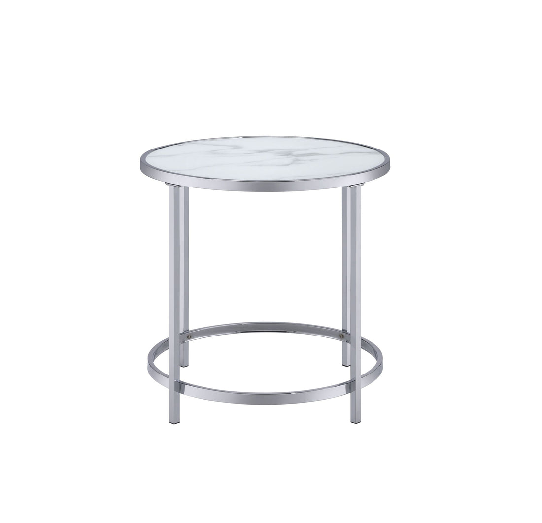 Rayne Faux Marble Top Round End White White Iron