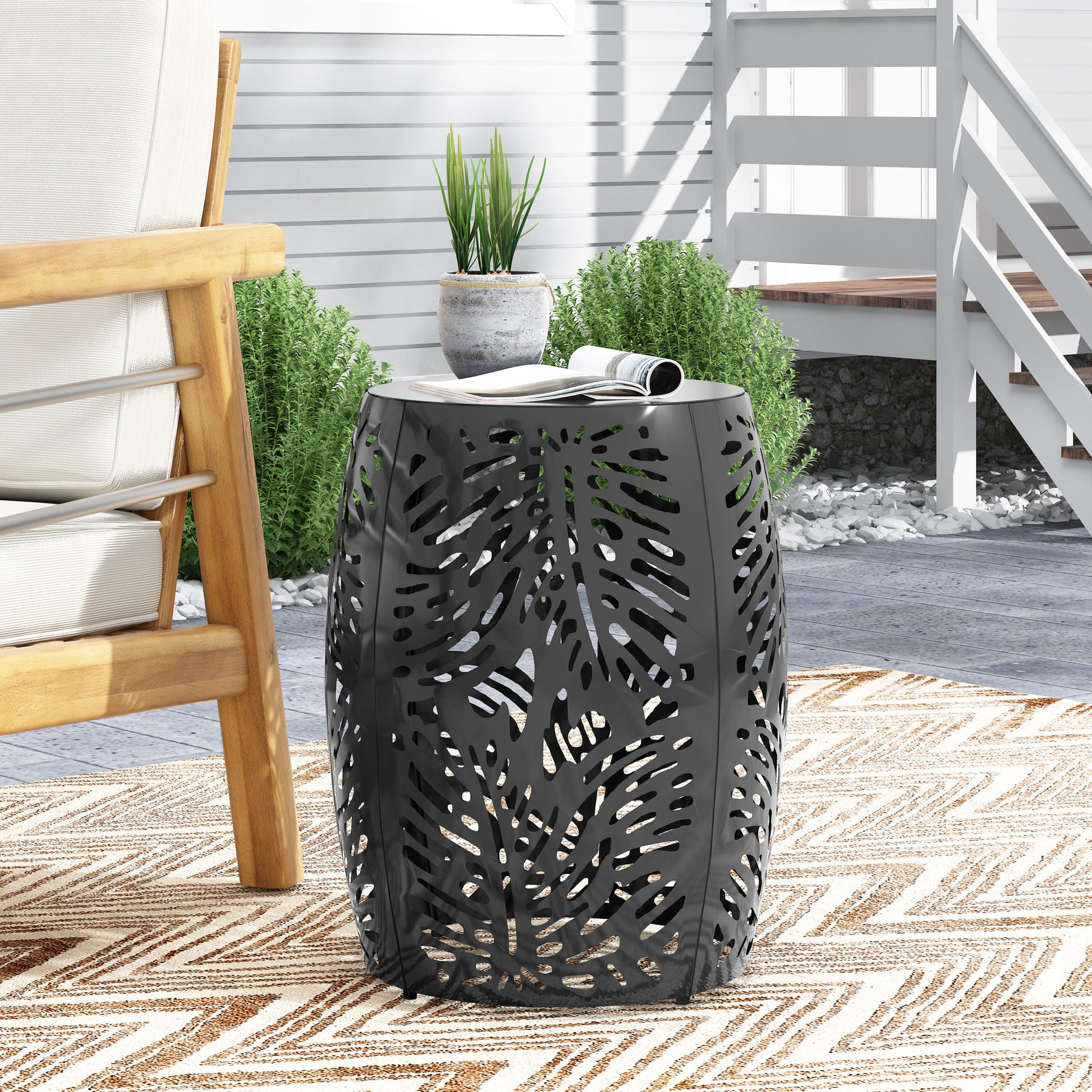 Metal End Table Large Black Iron