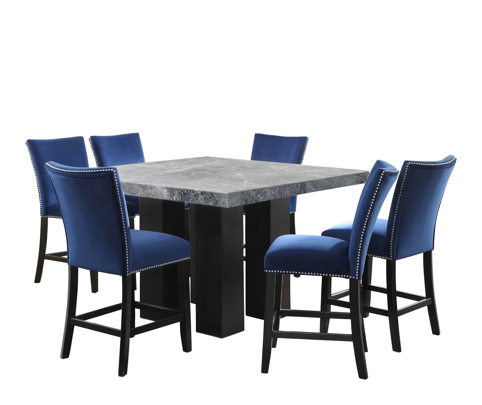 Camila 7 Piece Dining Set Blue Marble