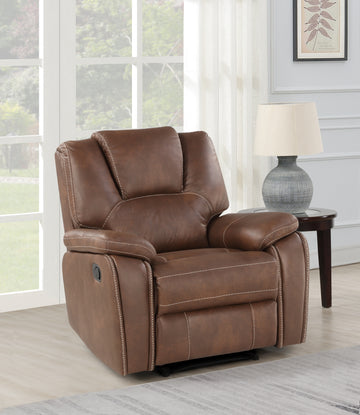 Katrine Pu Manual Motion Recliner Chestnut Brown Dark Brown Faux Leather