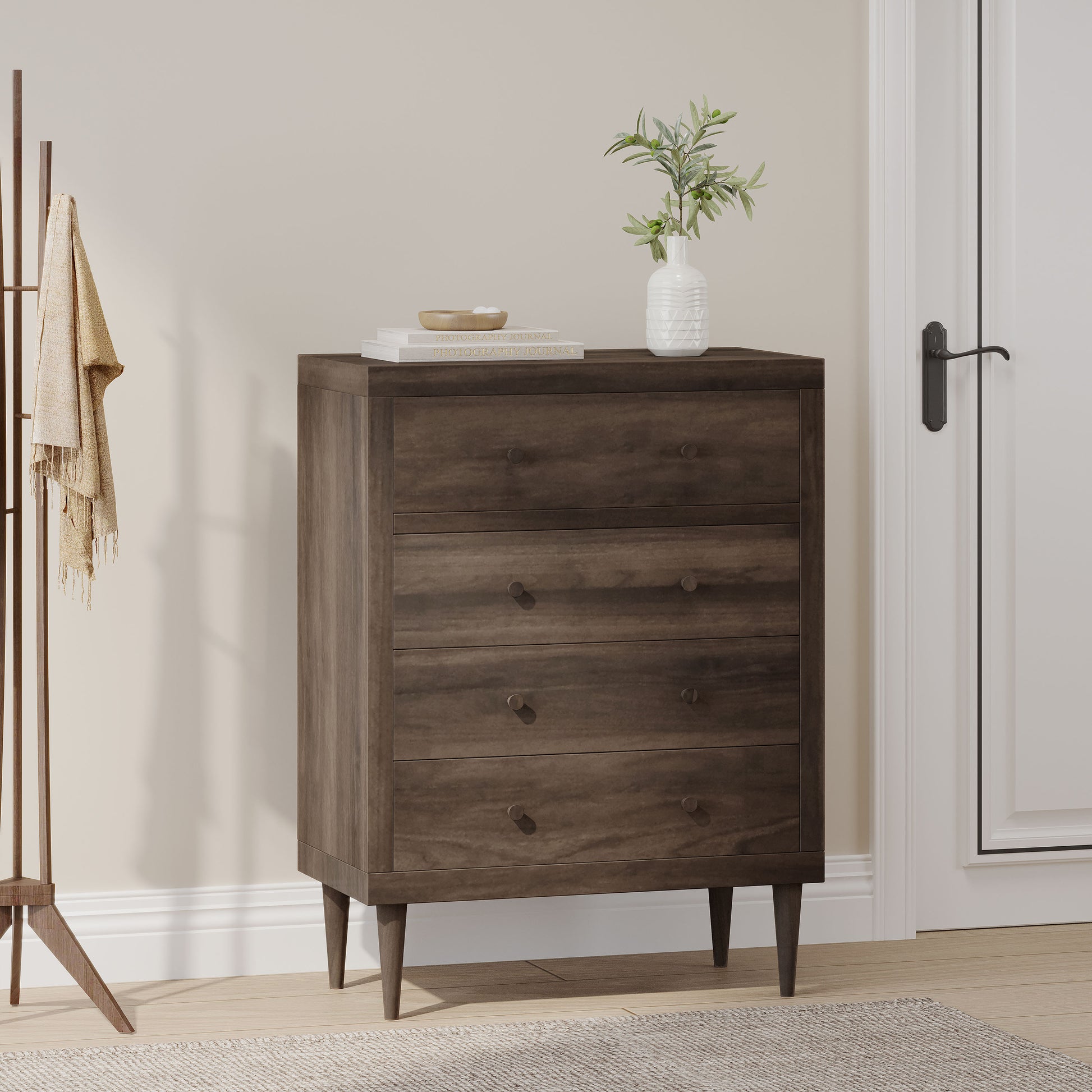 Nordic 4 Drawer Chest Walnut Mdf