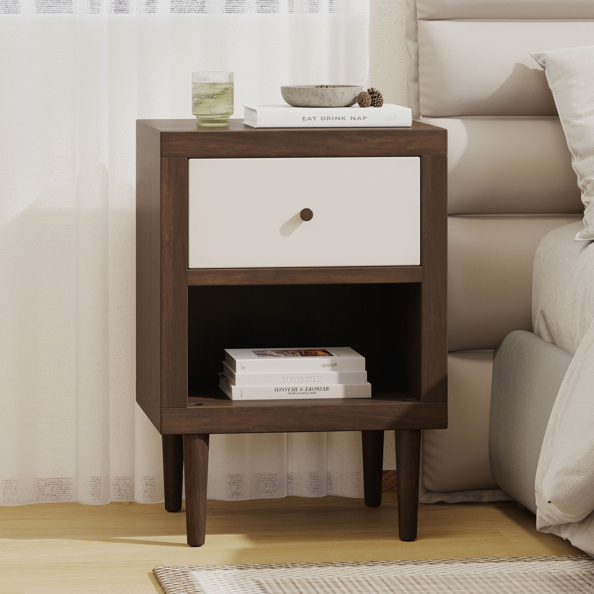 1 Drawer Nightstand Walnut Mdf