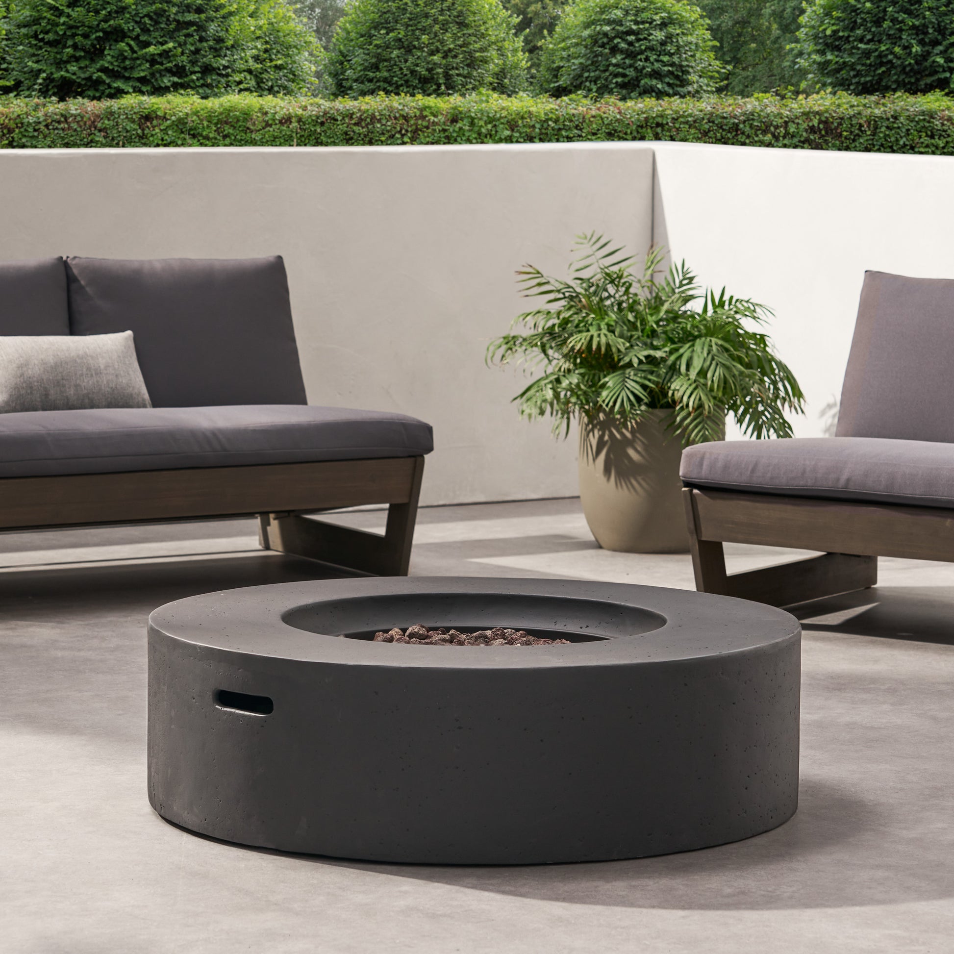 50 000 Btu Round Mgo Fire Table Tank Outside Dark Grey Magnesium Oxide