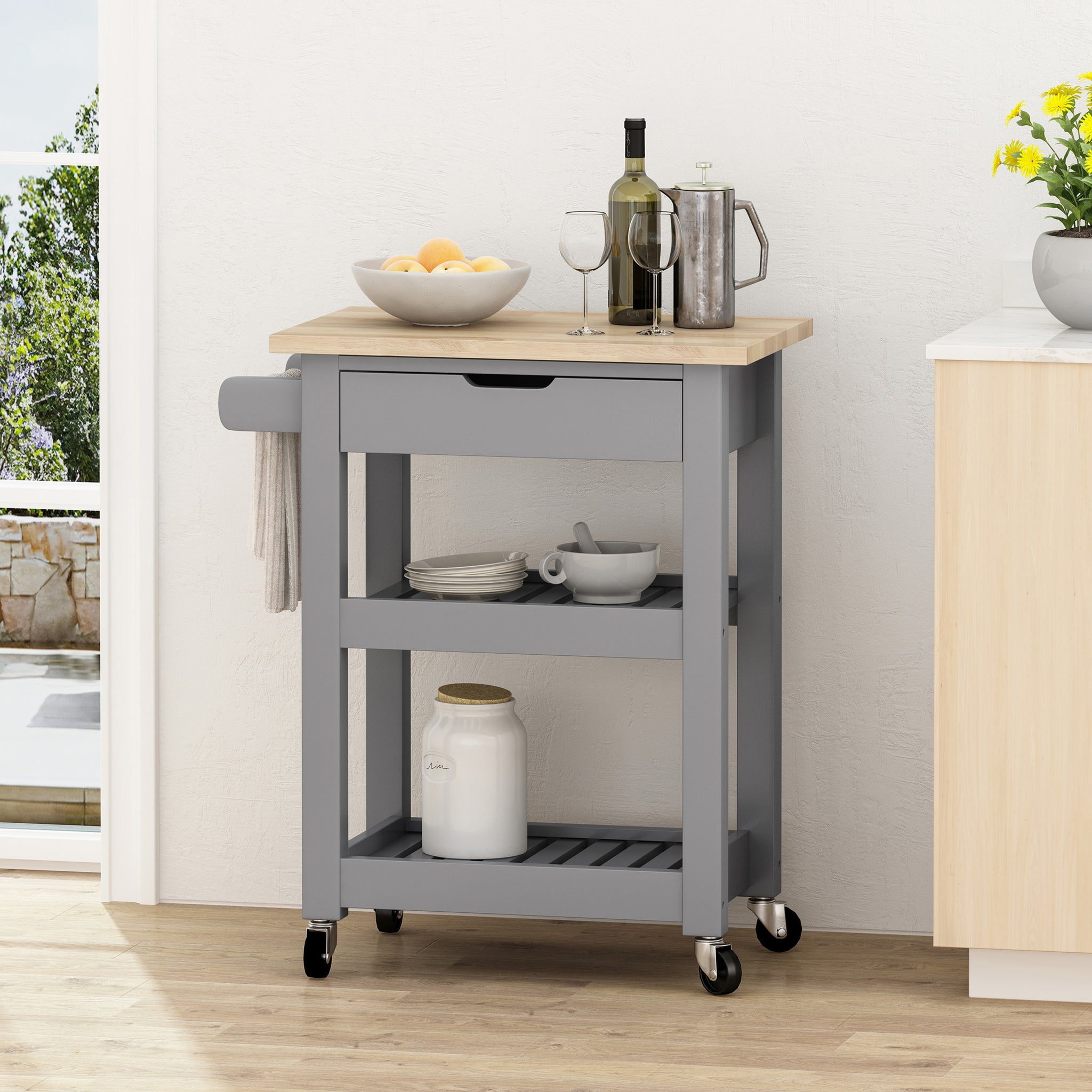 Kitchen Cart Grey Wood