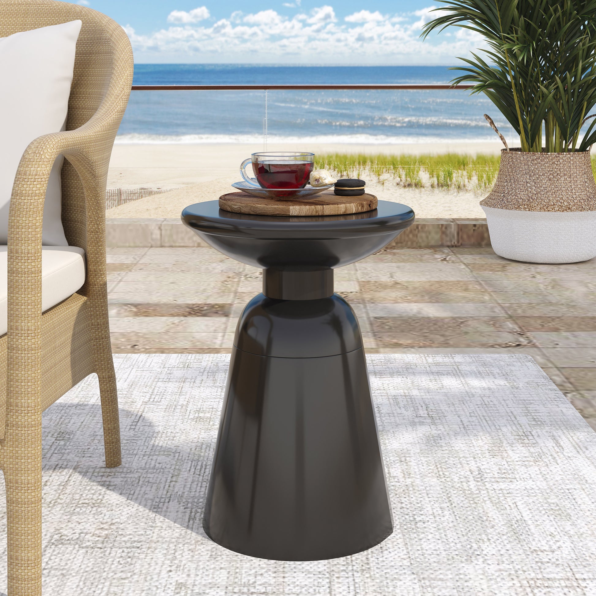 Outdoor Metal End Table Large Black Iron