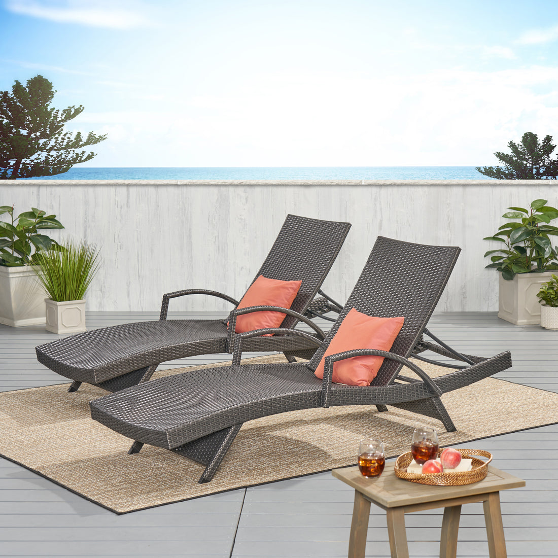 Salem Pe Wicker Chaise Lounge With Arm Grey Rattan