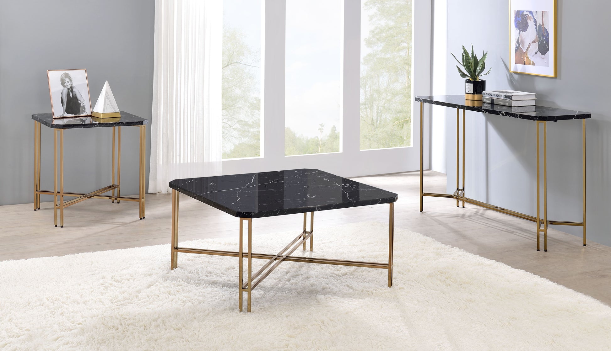 Daxton Square End Table With Faux Marble Top Black Black Wood
