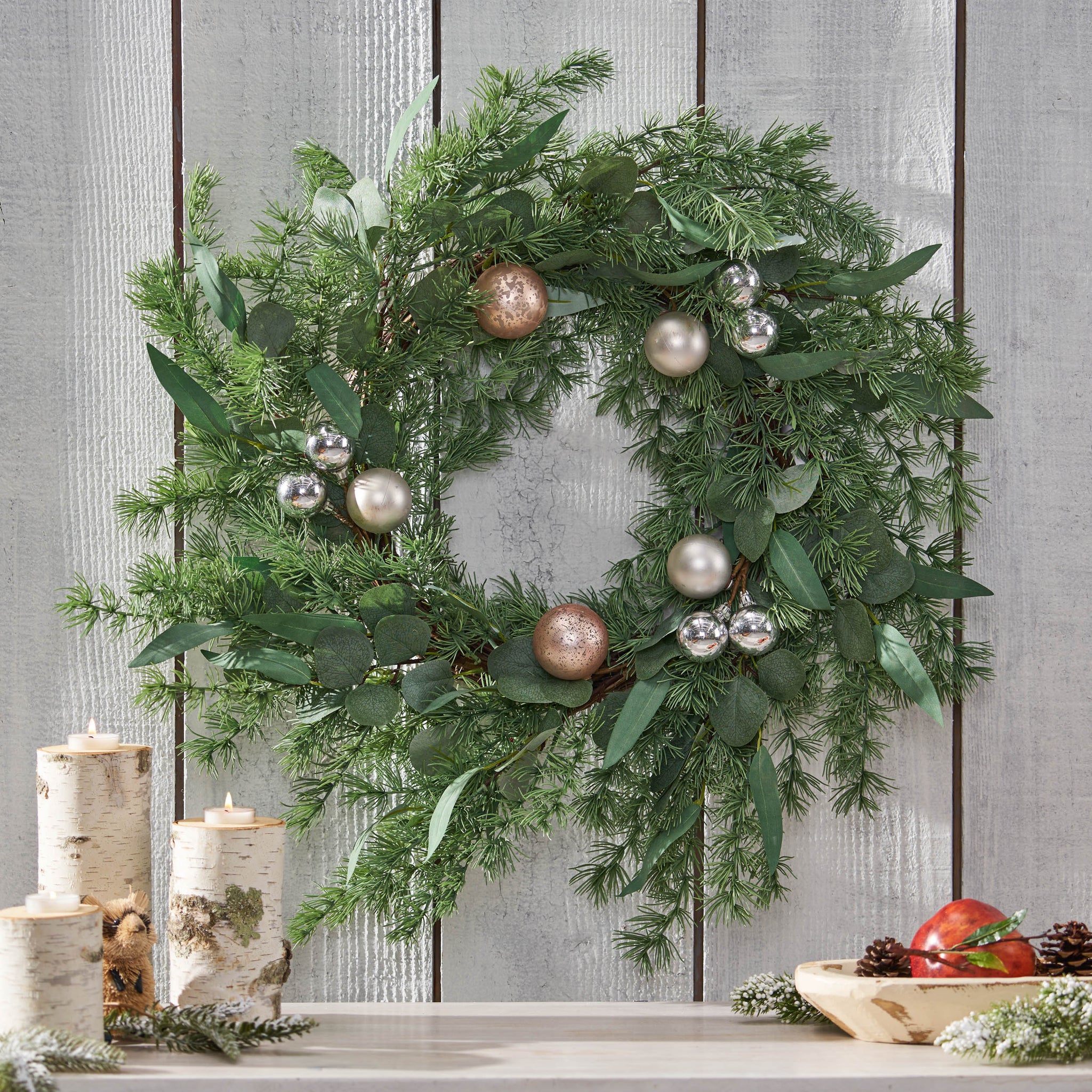 26" Pineneedle Wreath With Ball Green Polyester