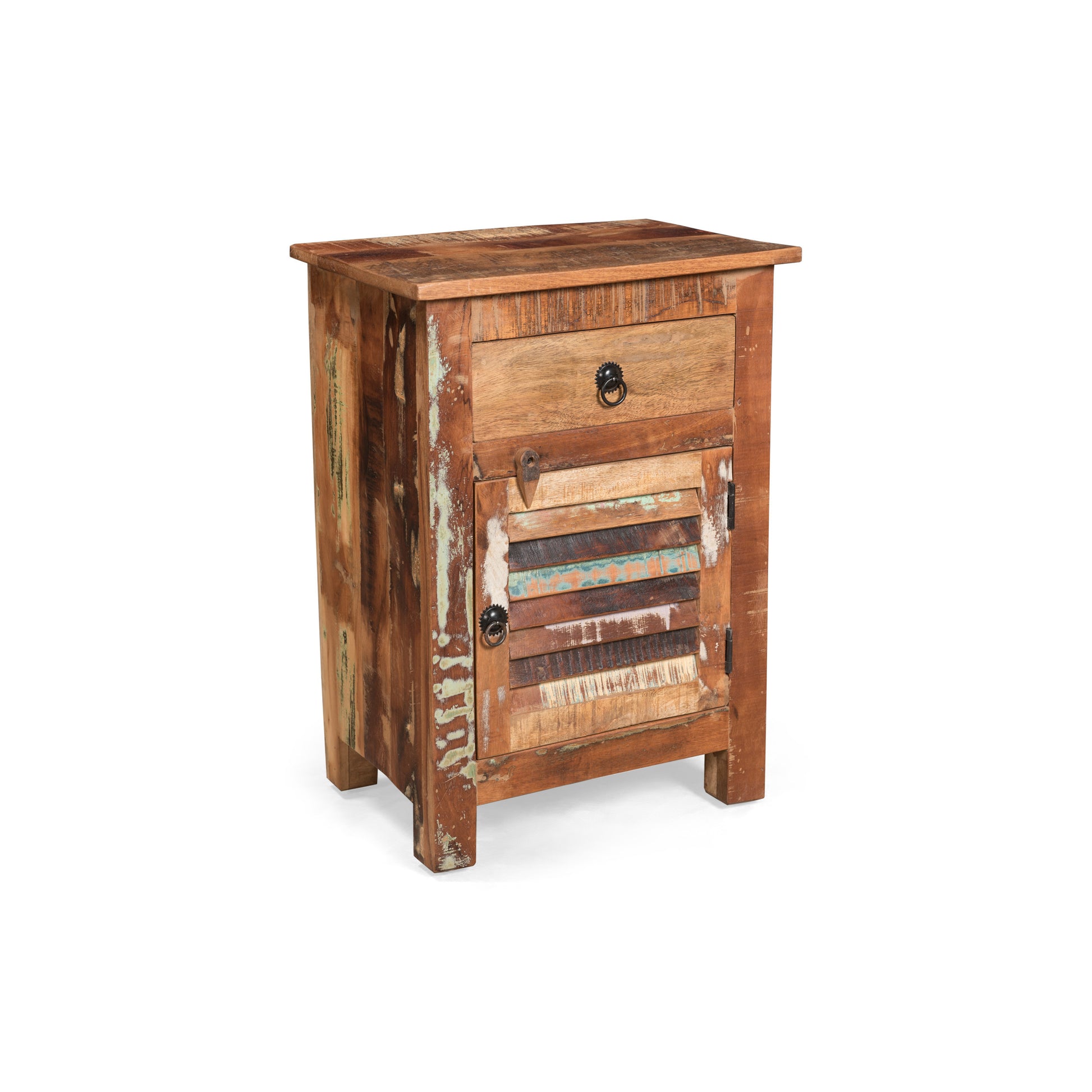 Side Table With Drawer Natural Wood Metal