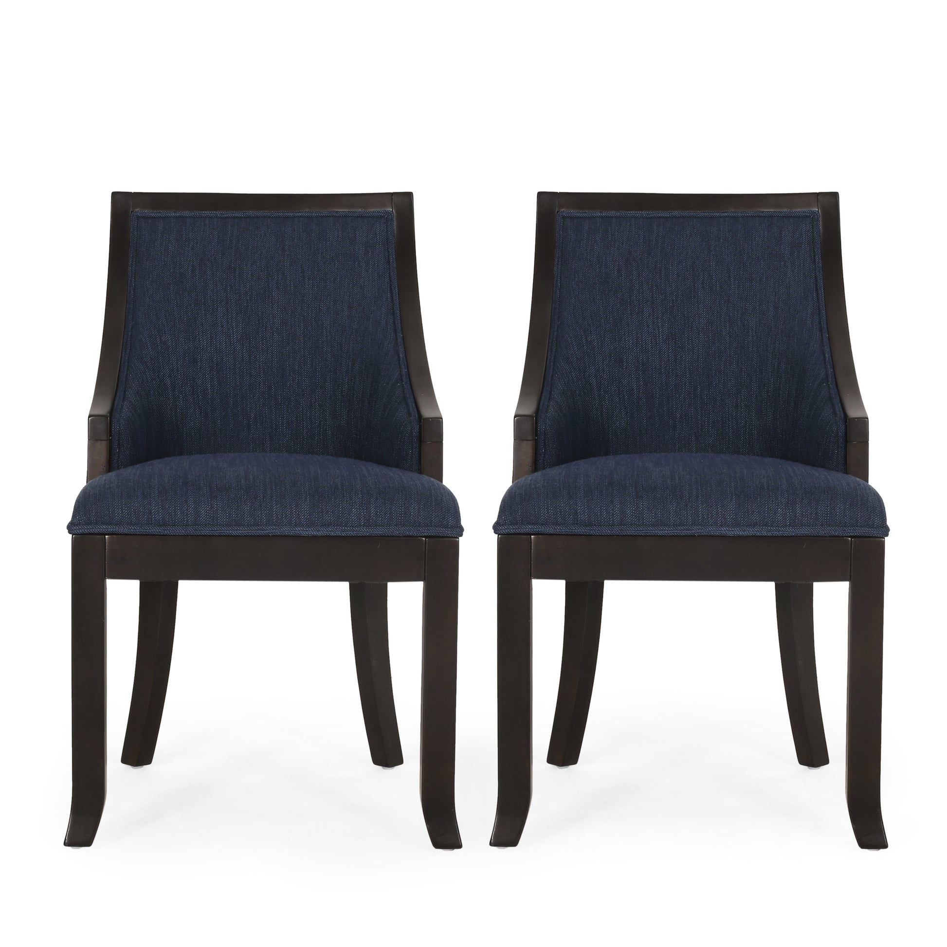 Dinning Chair Mp2 Set Of 2 Navy Blue Wood Fabric