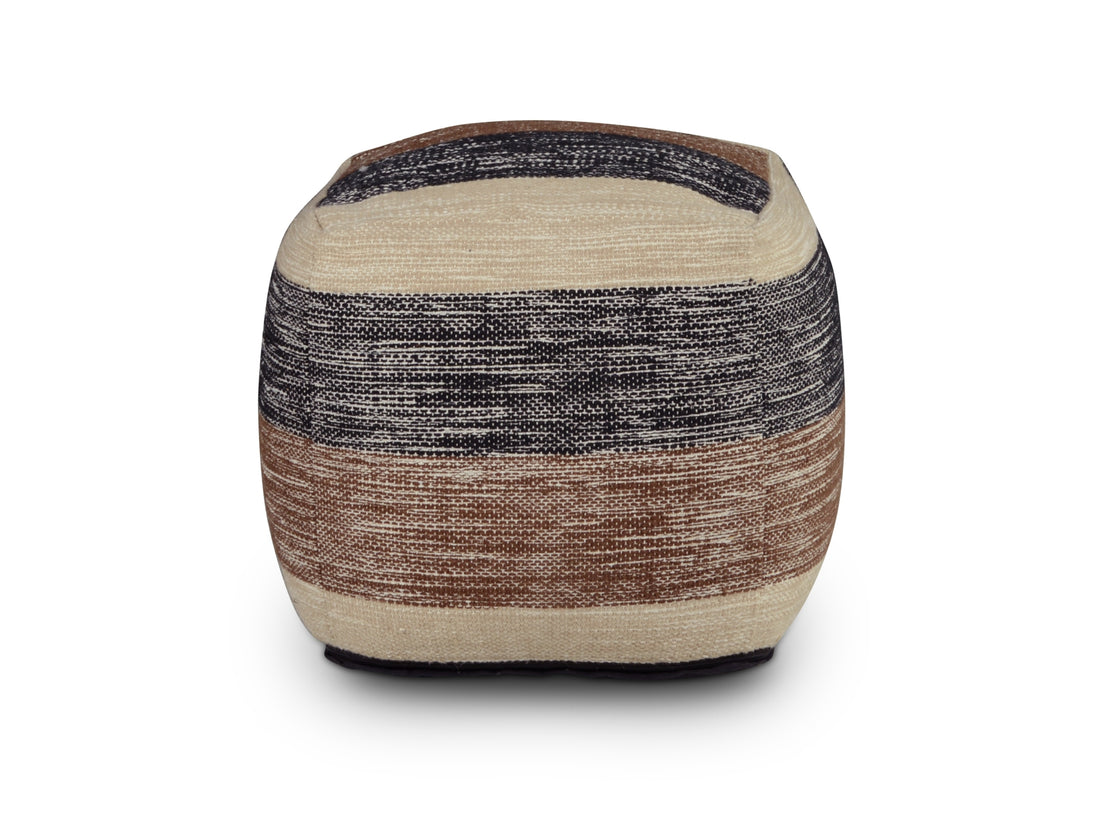 Jamal Square Handwoven Woolen Pouf Beige Beige Fabric