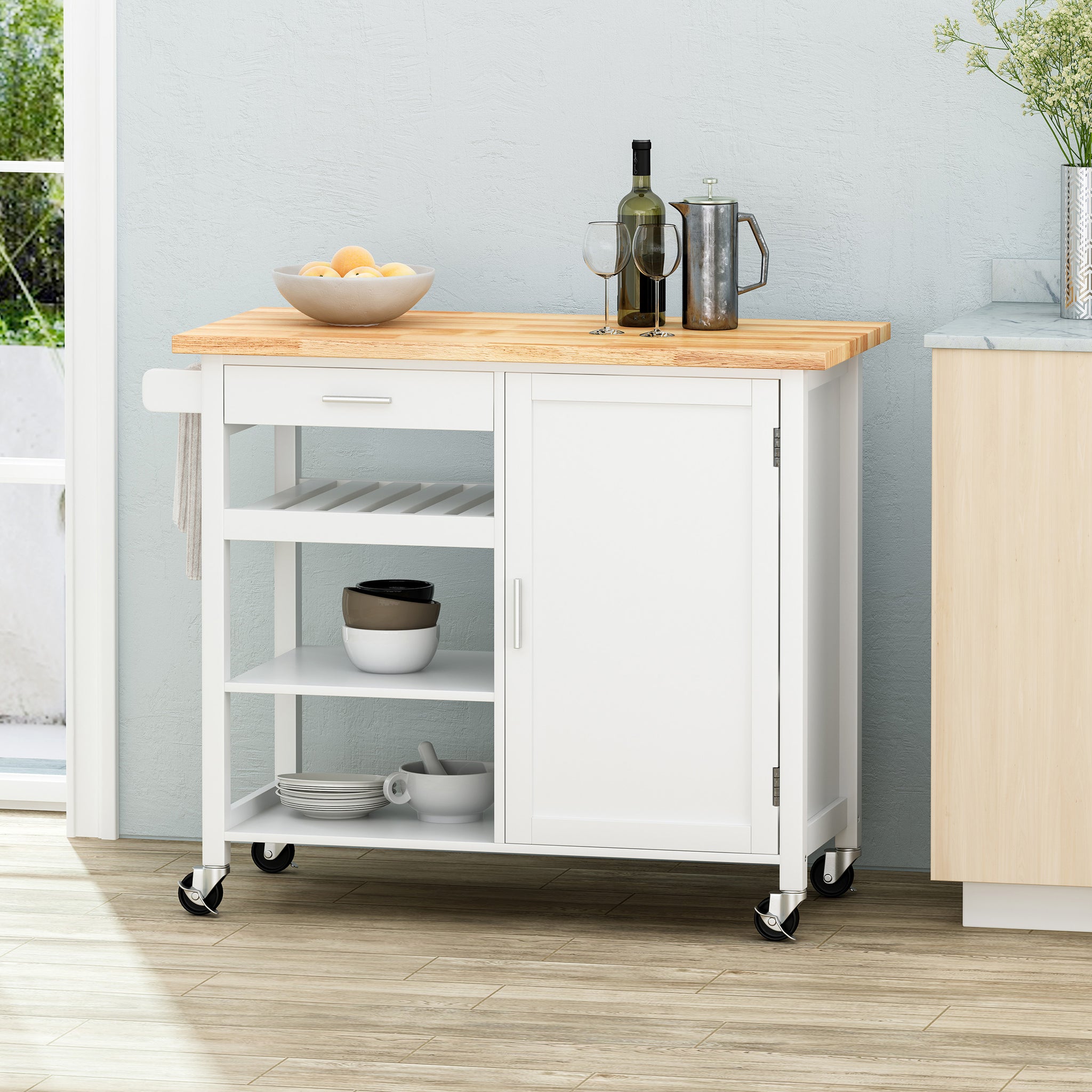 Kitchen Cart White Wood